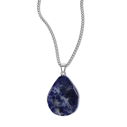 GAVU Elegantes Geschenk Damen Stein Platte Kette aus Sodalith Kristall Halskette 45cm von GAVU