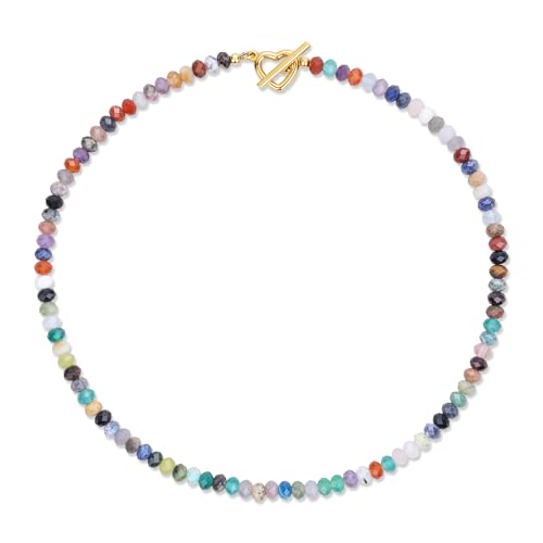 GAVU Farbenfrohe Kristall Perlenkette mit 6x4 mm Naturstein Perlen Halsketten für Damen von GAVU