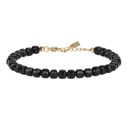 GAVU Frauen Edelstein Perlenarmband mit 5 mm Quaderperlen aus Schwarzem Onyx für Damen von GAVU