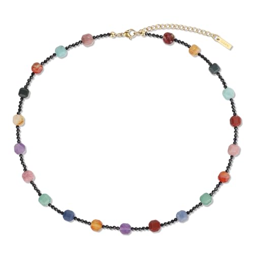 GAVU Frauen Kristall Perlenkette aus Spinell Bunt Naturstein Perlen Halskette für Damen von GAVU