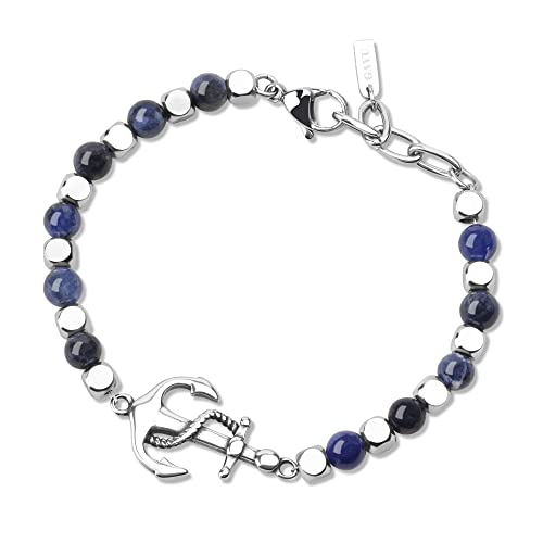 GAVU Geschenke Herren Anker Charm Edelstahl Sodalith Kristall Perlenarmband von GAVU