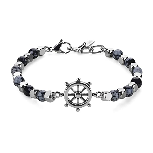 GAVU Geschenke Herren Einfaches Edelstahl Schneeflockenobsidian Kristall Perlenarmband von GAVU