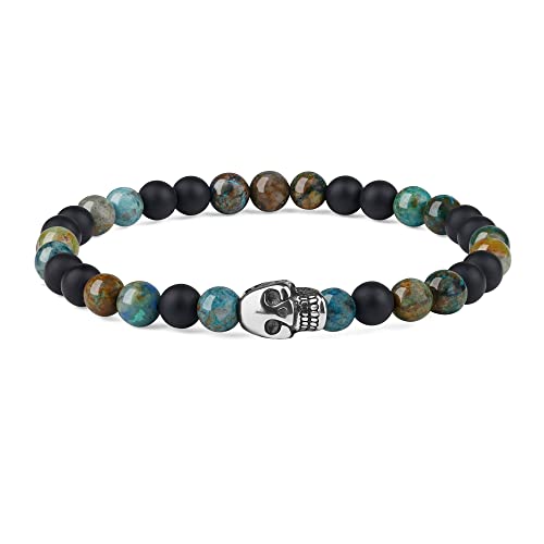 GAVU Geschenke Kristall Armband Perlen Armband aus Mattem Onyx und Azurit mit Totenkopf Charm von GAVU