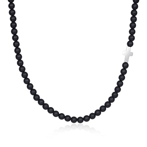 GAVU Geschenke für Herren Matter Onyx Kreuz Charm Kristall Edelsteinkette 50cm von GAVU