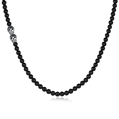 GAVU Geschenkidee Herren Perlenketten aus Kristall Mattem Onyx mit Totenkopf Charm 60cm von GAVU