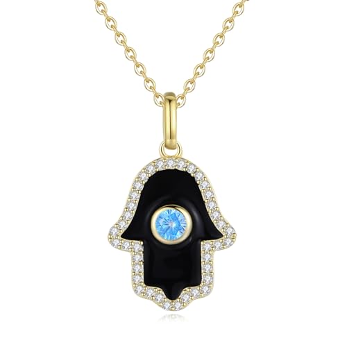 GAVU Hamsa Hand kette damen 925 Sterling Silber mit Blau Auge, Fatima Hand Anhänger Gold fur Damen Mädchen von GAVU