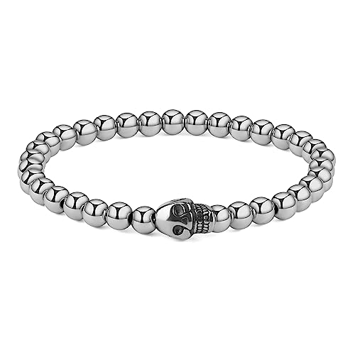 GAVU Herren Edelstahl Perlenarmband mit Totenkopf Anhänger 20cm von GAVU