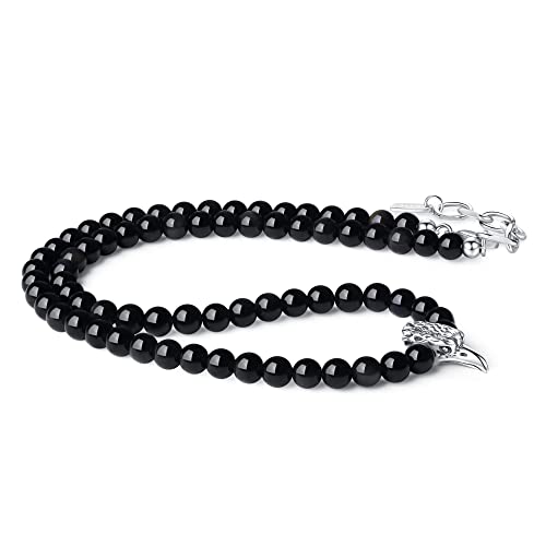 GAVU Herren Geschenk Obsidian Perlenkette Rabe Charm Edelstahlkette von GAVU