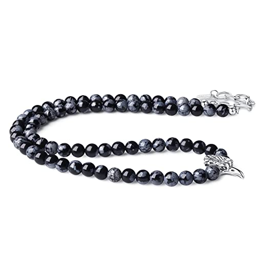 GAVU Herren Geschenk Schneeflocken Obsidian Perlenkette Rabe Charm Edelstahlkette von GAVU