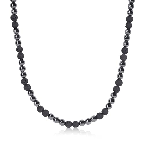 GAVU Herren Geschenkidee 6mm Lavastein Hämatit Kristall Perlenkette 50cm GAVU Herren Geschenkidee 6mm Lavastein Hämatit Kristall Perlenkette 50cm von GAVU