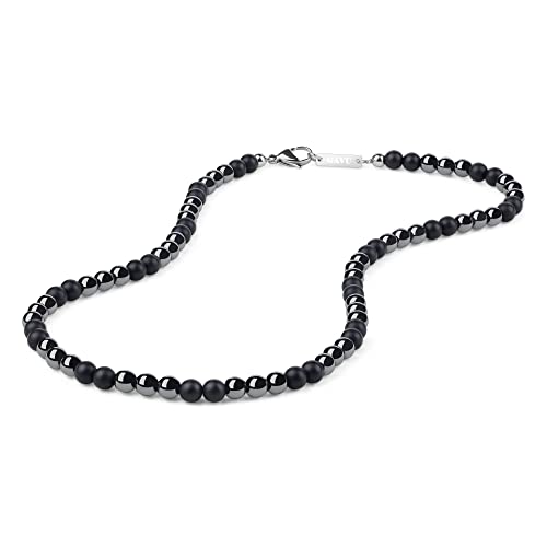 GAVU Herren Geschenkidee 6mm Matter Onyx Hämatit Kristall Perlenkette 50cm von GAVU