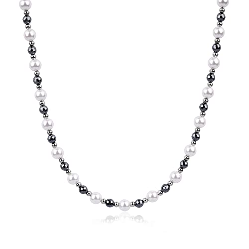 GAVU Herren Geschenkidee Muschelperlen Hämatit Edelstahl Kristall Perlenkette 50cm von GAVU