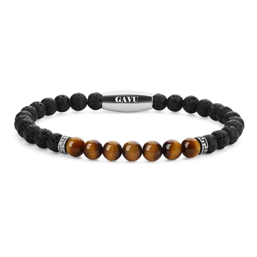 GAVU Herren Kristall-Armband mit Lavastein und Tigerauge L von GAVU