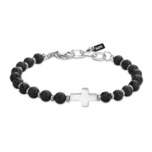 GAVU Kreuz Armband Für Herren,Herren-Lavastein Perlenarmband Naturstein-Armband mit Kreuz von GAVU