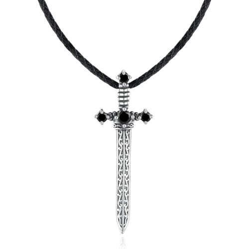GAVU Herren-Leder-Halskette mit Schwertanhänger 50cm von GAVU