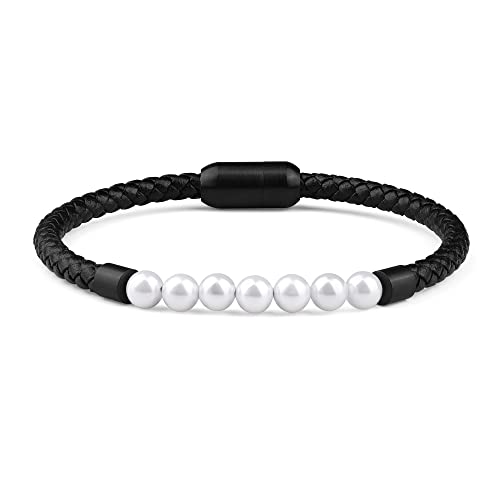 GAVU Herren Lederarmband Perlen Armband mit Magnetverschluss aus Edelstahl 23cm von GAVU