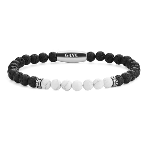 GAVU Herren Perlen Armband mit Lava Stein und Howlite S von GAVU