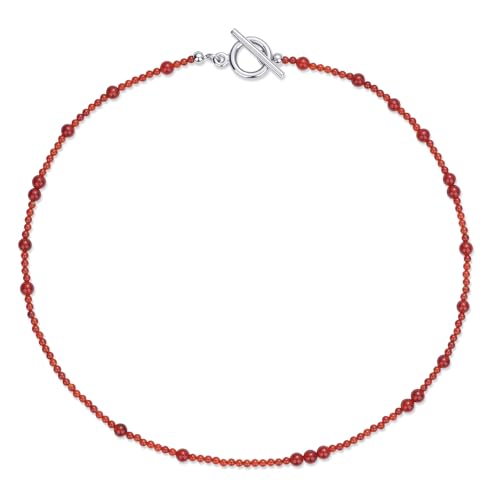 GAVU Karneol Halskette mit 2 mm oder 4 mm runden roten Karneol Edelstein Perlenkette für Damen von GAVU