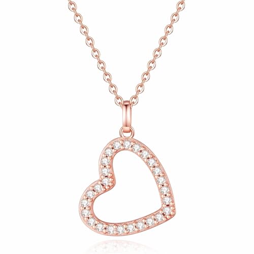 GAVU Kette Damen Rosegold mit Herz Anhänger, Halskette Damen Silber 925, Geburtstags und Weihnachten Geschenk Für Frauen Mädchen Mama Freundin von GAVU