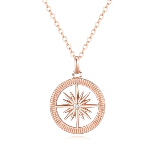 GAVU Kette Damen Rosegold mit Kompass Anhänger, Halskette Damen Silber 925, Geburtstags und Weihnachten Geschenk Für Frauen Mädchen Mama Freundin von GAVU