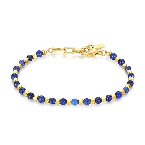 GAVU Kristall Armband Herren mit Natürlichem Lapislazuli und 18K Quadratischen Goldenen Perlen von GAVU