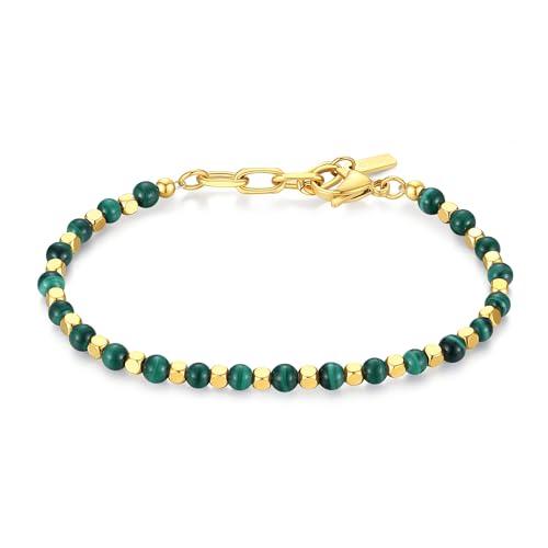 GAVU Kristall Armband Herren mit Natürlichem Malachit und 18K Quadratischen Goldenen Perlen von GAVU