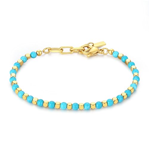 GAVU Kristall Armband Herren mit Türkis Stein und 18K Quadratischen Goldenen Perlen von GAVU