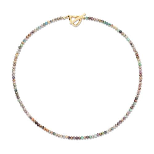 GAVU Kristall Perlenkette aus 4x3 mm Edelsteinperlen mit Herzverschluss für Damen von GAVU