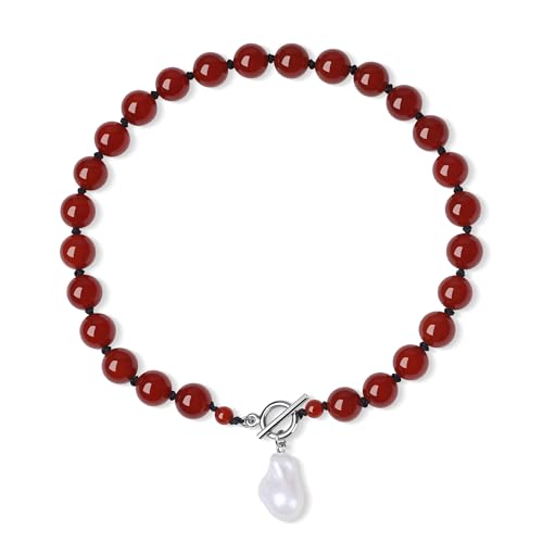 GAVU Kristall Perlenkette aus Roter Karneol Perlen Statement Halskette für Damen 42 cm von GAVU