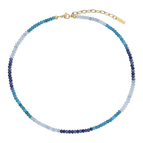 GAVU Kristall Perlenkette mit 4x3 mm Aquamarin Apatit Sodalith Perlen Halskette für Damen von GAVU