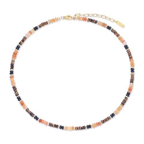 GAVU Kristall Perlenkette mit Tigerauge rosa Aventurin Onyx Perlen Maillard Style Halskette für Damen von GAVU