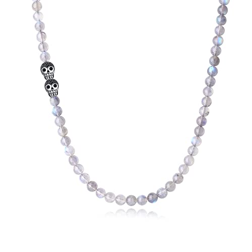 GAVU Männer Geschenk Perlenkette aus Kristall Labradorit mit Skull Charm 55cm GAVU Männer Geschenk Perlenkette aus Kristall Labradorit mit Skull Charm 55cm von GAVU
