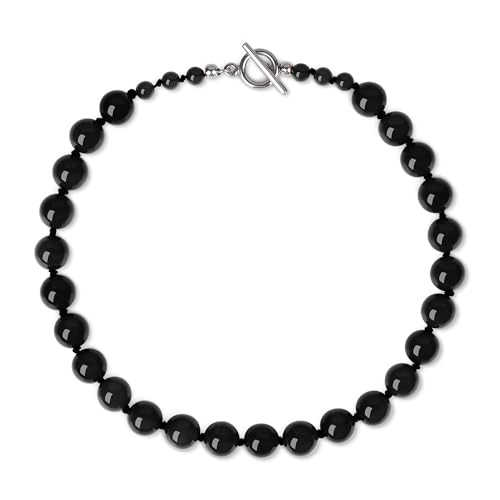 GAVU Naturstein Halskette für Damen aus Schwarzer Onyx Stein Schwarzer Perlenkette für Frauen 45cm von GAVU