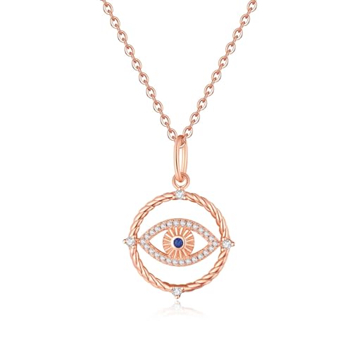 GAVU Nazar Auge Kette für Damen 925 Sterling Silber,Böse Blick Halskette mit Zirkonia,Evil Eye Anhänger Halskette für Frauen Mädchen Rosegold von GAVU