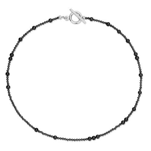 GAVU Onyx Halskette mit 2 mm oder 4 mm runden schwarzen Edelstein Onyx Perlenkette für Damen von GAVU