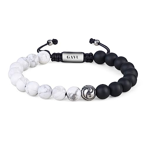 GAVU Onyx Howlith Edelsteinperlen Armband mit Tao Ying Yang Amulett für Herren von GAVU