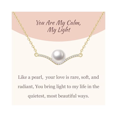 GAVU Perlen Halskette aus 14K vergoldete 925 Silber mit Süßwasserperlen Anhänger Gold Glückskette für Damen von GAVU