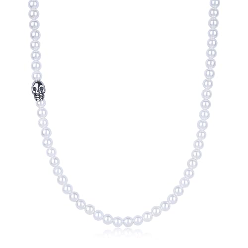 GAVU Perlenkette für Herren mit Totenkopf Charm und 6 mm weißen Muschelperlen GAVU Perlenkette für Herren mit Totenkopf Charm und 6 mm weißen Muschelperlen von GAVU