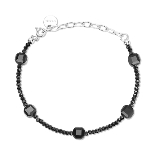GAVU Schwarzes Edelstein Armband mit Spinell und Onyx Perlen in 7mm Quaderform für Damen von GAVU