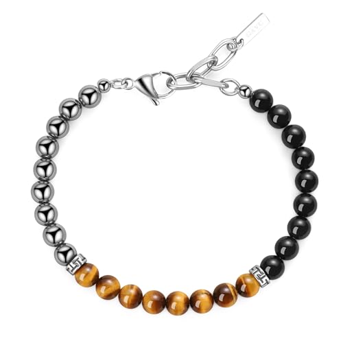 GAVU Tigerauge Armband mit Schwarzer Obsidian und Hämatit Steinperlen Triple Protection Armbänder für Herren GAVU Tigerauge Armband mit Schwarzer Obsidian und Hämatit Steinperlen Triple Protection Armbänder für Herren von GAVU