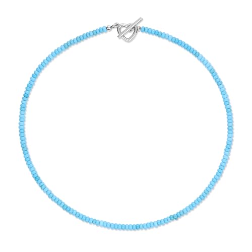 GAVU Türkis-Perlenkette mit Herz Verschluss 4x2 mm Edelstein Halskette für Damen von GAVU