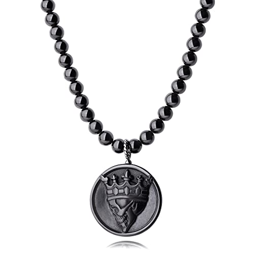 GAVU Unisex Geschenke Perlenkette aus Regenbogen Obsidian mit Skull Anhänger von GAVU