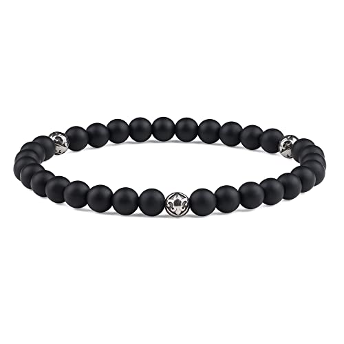 GAVU Unisex Kristall Armband Perlen Armband aus Mattem Onyx mit Fleur De Lis Größe L von GAVU