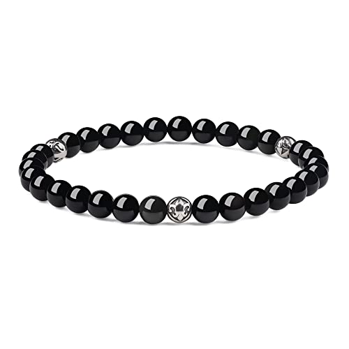 GAVU Unisex Kristall Armband Perlen Armband aus Obsidian mit Fleur De Lis Größe L von GAVU