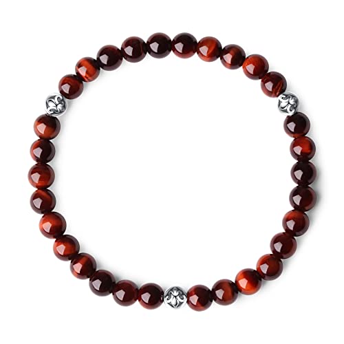 GAVU Unisex Kristall Armband Perlen Armband aus Rotem Tigerauge mit Fleur De Lis Größe S von GAVU