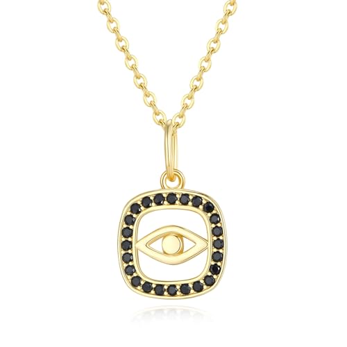 GAVU Vergoldete Sterling Silber 925 Damen Halskette mit schwarzen Zirkonia und kleiner Evil Eye Anhänger von GAVU