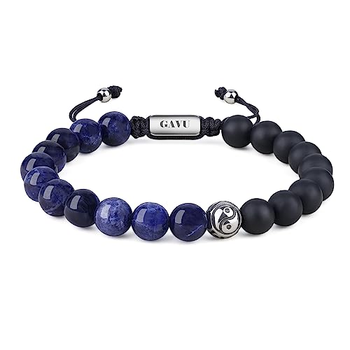 GAVU Yin Yang Armband mit Onyxperlen und Sodalith Natursteinen und Kristallen für Herren von GAVU