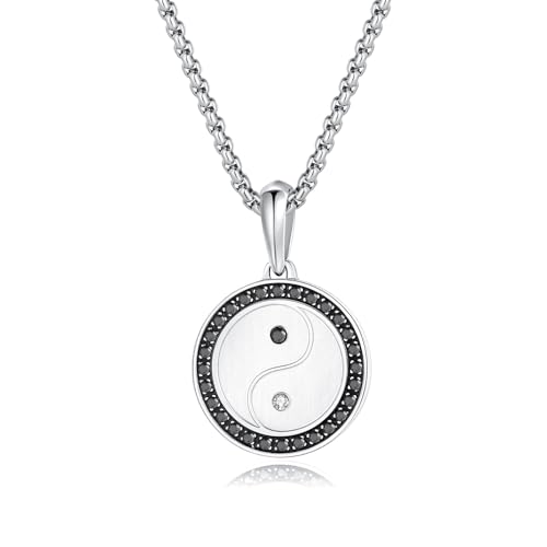 GAVU l Herren Cubic Zirkonia Yin Yang Halskette mit Edelstahl Boxkette 55cm von GAVU