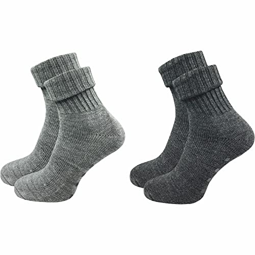 GAWILO 2 Paar Damen Stoppersocken aus Wolle | Rutschfeste Hausschuhsocken | Weiche, kuschlige & warme Socken mit Noppen (35-38, grau | anthrazit (farbig 1)) von GAWILO