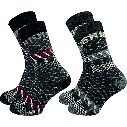 2 Paar hochwertige Damen Norweger Socken - Wollsocken – im „skandinavischen“ Look - wie selbstgestrickt - dick & warm - ohne Gummidruck - ohne drückende Zehennaht - hoher Wollanteil (35-38, farbig 2) von GAWILO